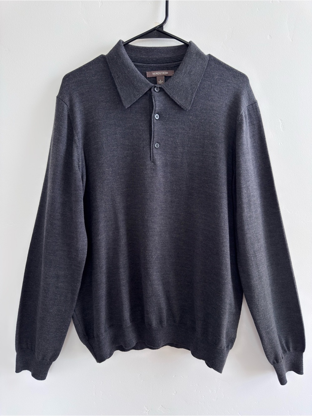 Nordstrom 100% Extra Fine Merino Wool Polo Sweater Gray Men’s L Made in Italy